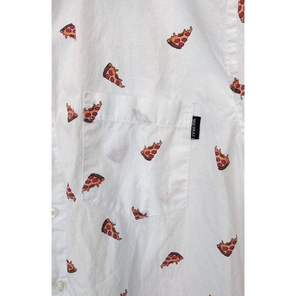 Molokai Surf Co Men's Medium Short Sleeve Button Shirt White Cotton Pizza Design - Picture 5 of 9